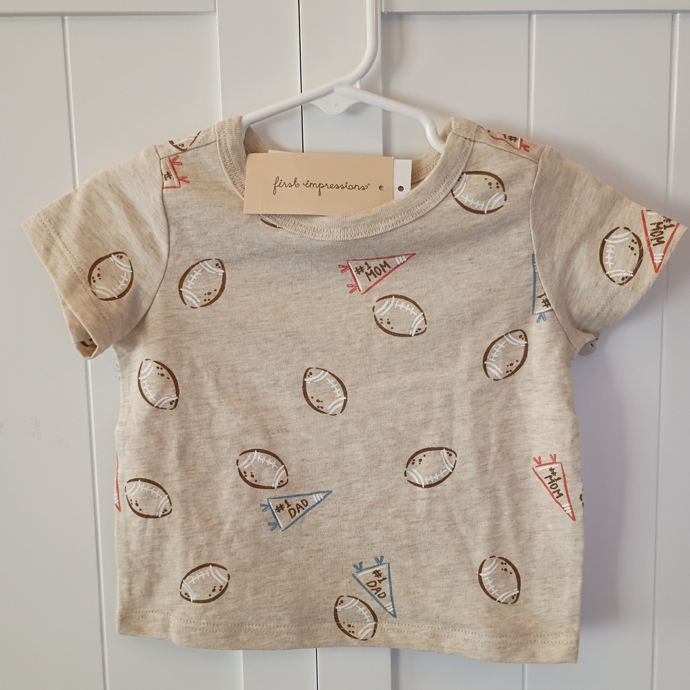 First Impressions Cream Short-Sleeve Tee with Football & Pennant Print